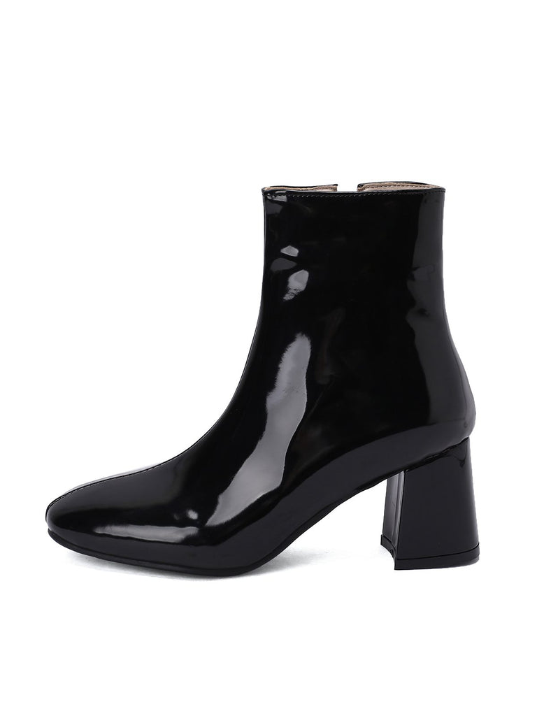 Retro Christmas Patent Leather Block Heel Ankle Boots