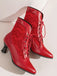 Lace Pointed Leather Heel Vintage Boots