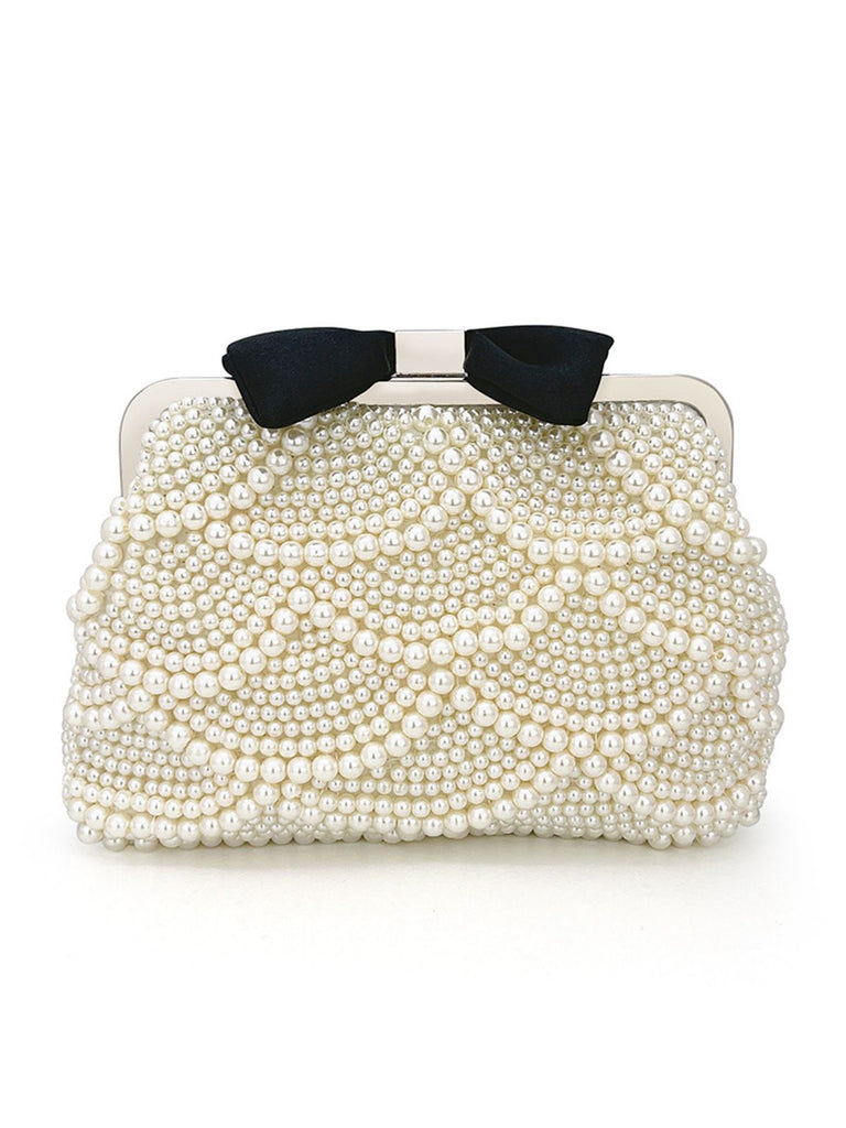 Pearl Beaded Bow Evening Clutch Bag