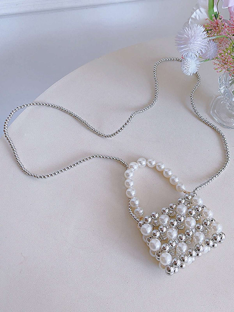 Silver Beaded Crossbody Mini Square Bag