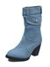 Denim Round Toe Zipper Mid-Calf Boots