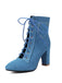 Vintage Denim Lace-Up High Heel Boots