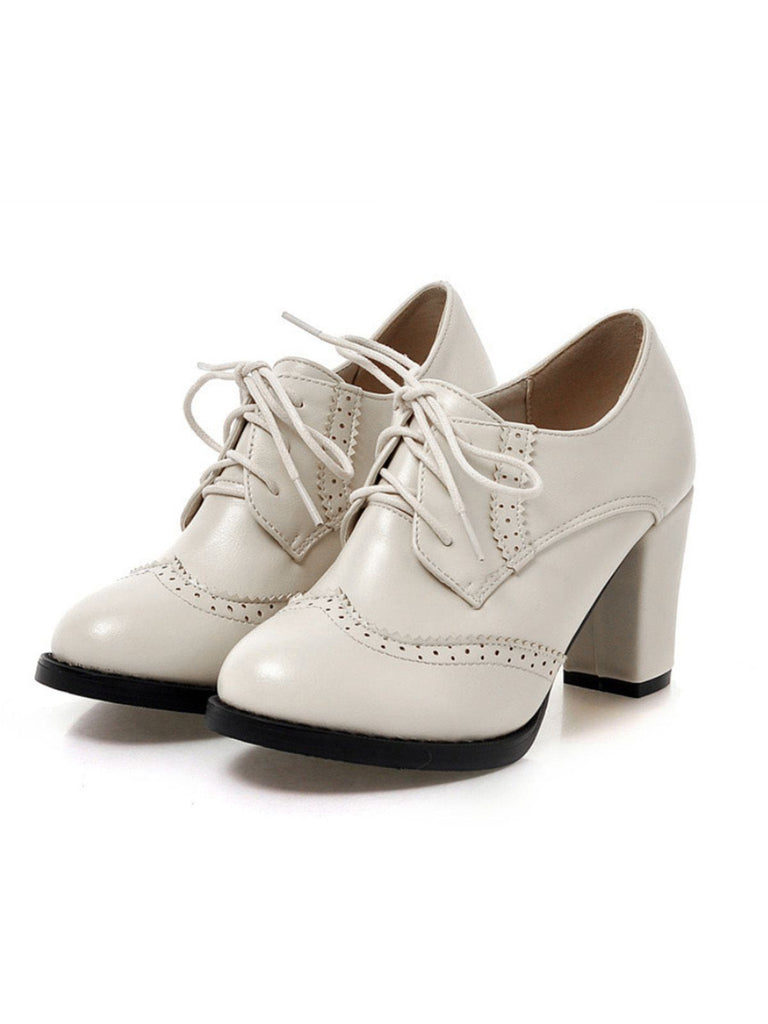 Vintage Leather Lace-Up High Heels