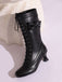 Leather Bow Lace-Up Calf High Boots