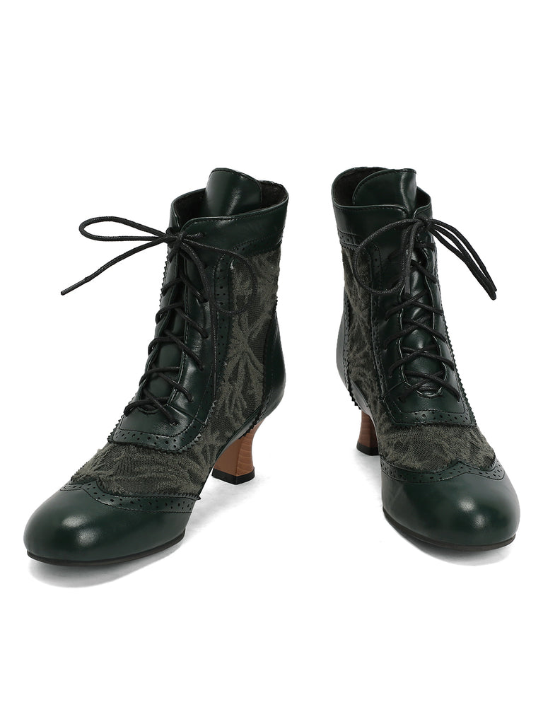 Vintage Leather Solid Lace Heel Boots