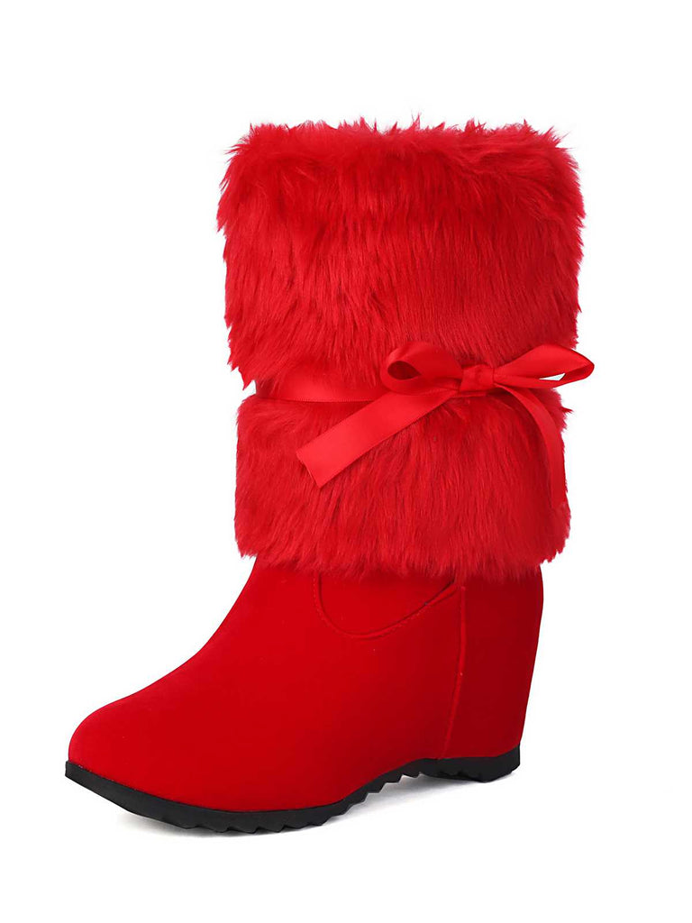 Christmas Patchwork Fur Bow Boots