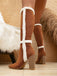 Brown Flannelette Patchwork Chunky Heel Boots