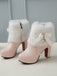 Leather Rhinestone Fur Patchwork High Boots