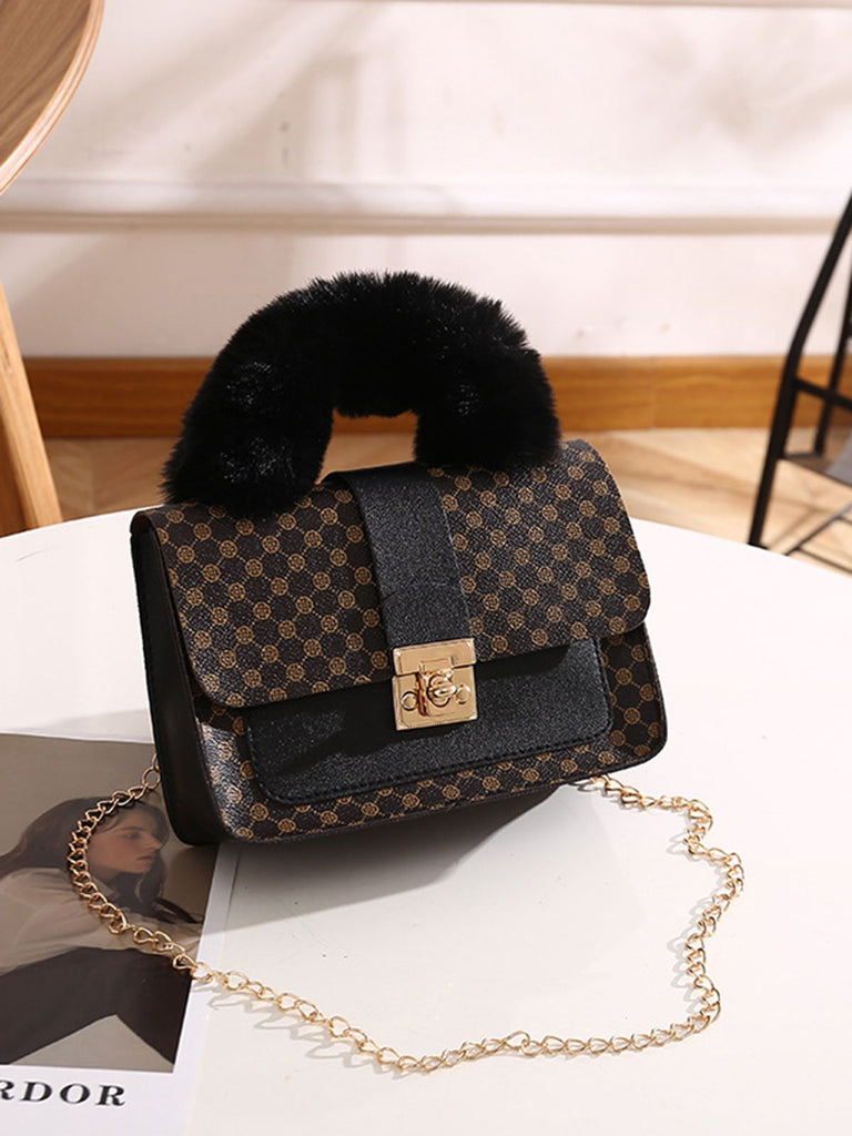 Vintage Faux Fur Handle Mini Crossbody Bag