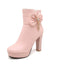 Pink Leather Bow High Heel Ankle Boots