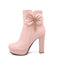 Pink Leather Bow High Heel Ankle Boots