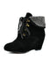 Suede Fleece Lace-Up Wedge Heel Ankle Boots