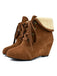 Suede Fleece Lace-Up Wedge Heel Ankle Boots