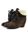 Suede Fleece Lace-Up Wedge Heel Ankle Boots