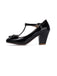 Bow Leather T-Strap Chunky Heel Shoes