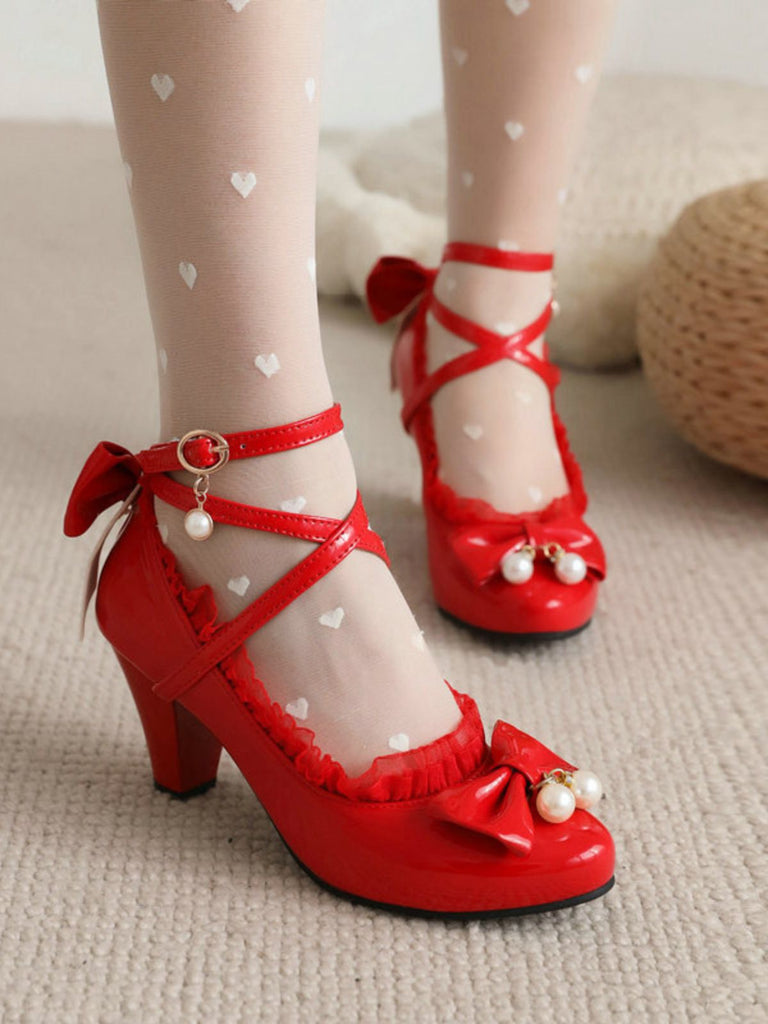 Patent Leather Bow Lolita High Heels