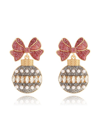 Glitter Bow & Light Bulbs Rhinestone Earrings