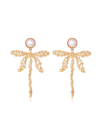 Retro Pearl Dragonfly Wire Dangle Earrings