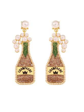 Carnival Champagne Bottle Pearl Earrings