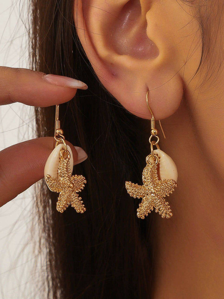 Vintage Cowrie Shell & Starfish Earrings