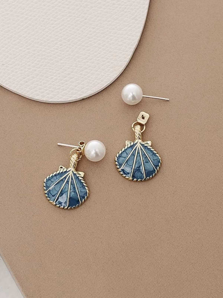 Vintage Blue Shell Pearl Earrings