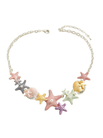 Starfish Seashell Pearl Inlaid Chain Necklace