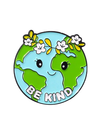 Cartoon Earth Day Letters Round Brooch