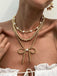 Retro Pearl Beads Bow Layered Necklace
