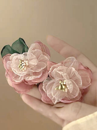 Pink Vintage 3D-Floral Earrings