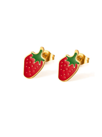 Vintage Alloy Strawberry & Cherry Fruit  Earrings