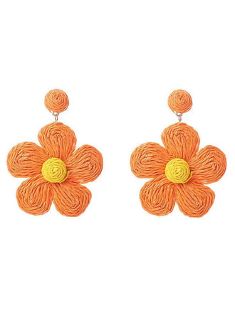 Boho Ruffia Strass Flower Pendant Earrings