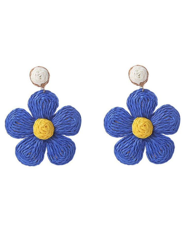 Boho Ruffia Strass Flower Pendant Earrings