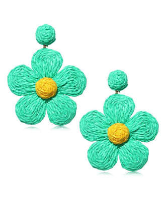Boho Ruffia Strass Flower Pendant Earrings