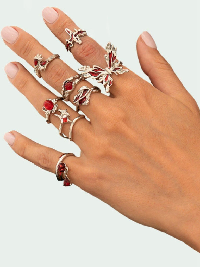 Deep Red Halloween Pearl Ring Set
