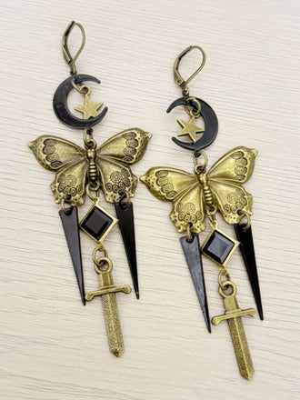 Vintage Butterfly Sword Stars & Moon Gothic Earrings