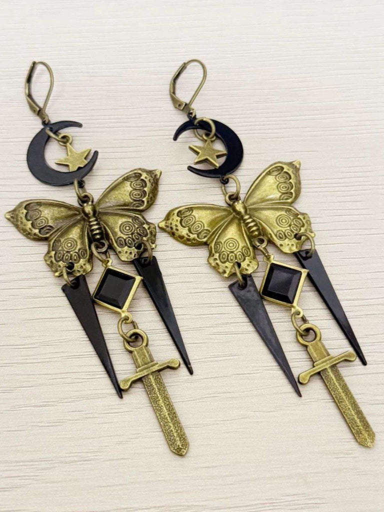 Vintage Butterfly Sword Stars & Moon Gothic Earrings