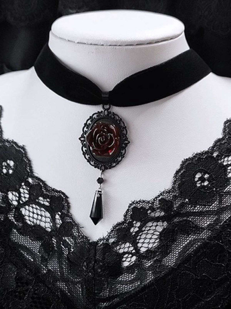 Vintage Dark Rose Victorian Gothic Necklace