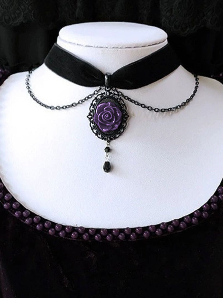 Vintage Dark Rose Victorian Gothic Necklace