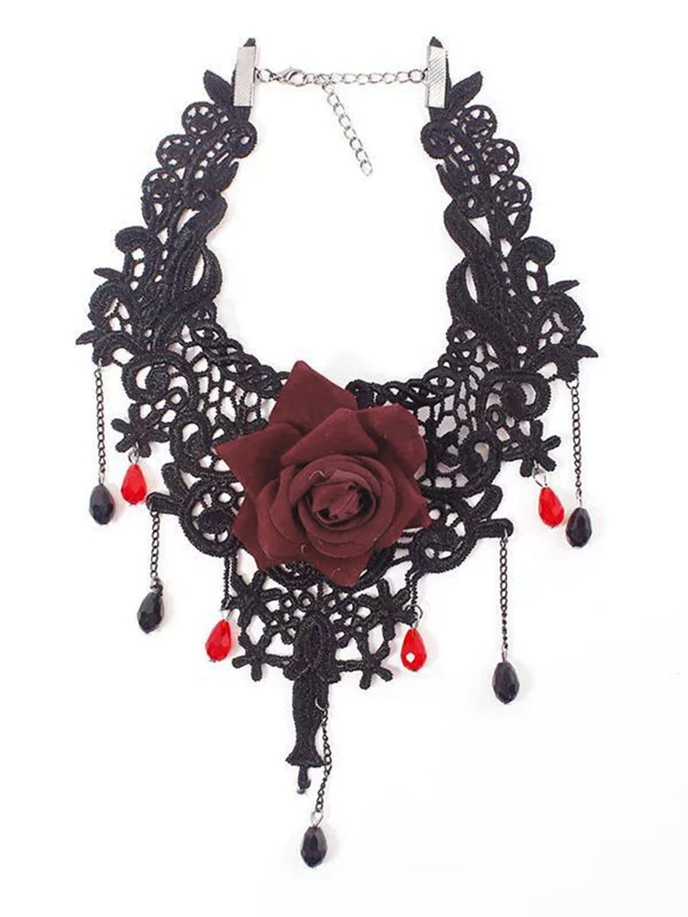 Gothic 3D Rose Gemstone Pendant Choker Necklace