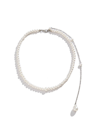 White Vintage Pearl Back Drop Chain Necklace
