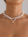 White Heart Rhinestone Pendant Beaded Necklace