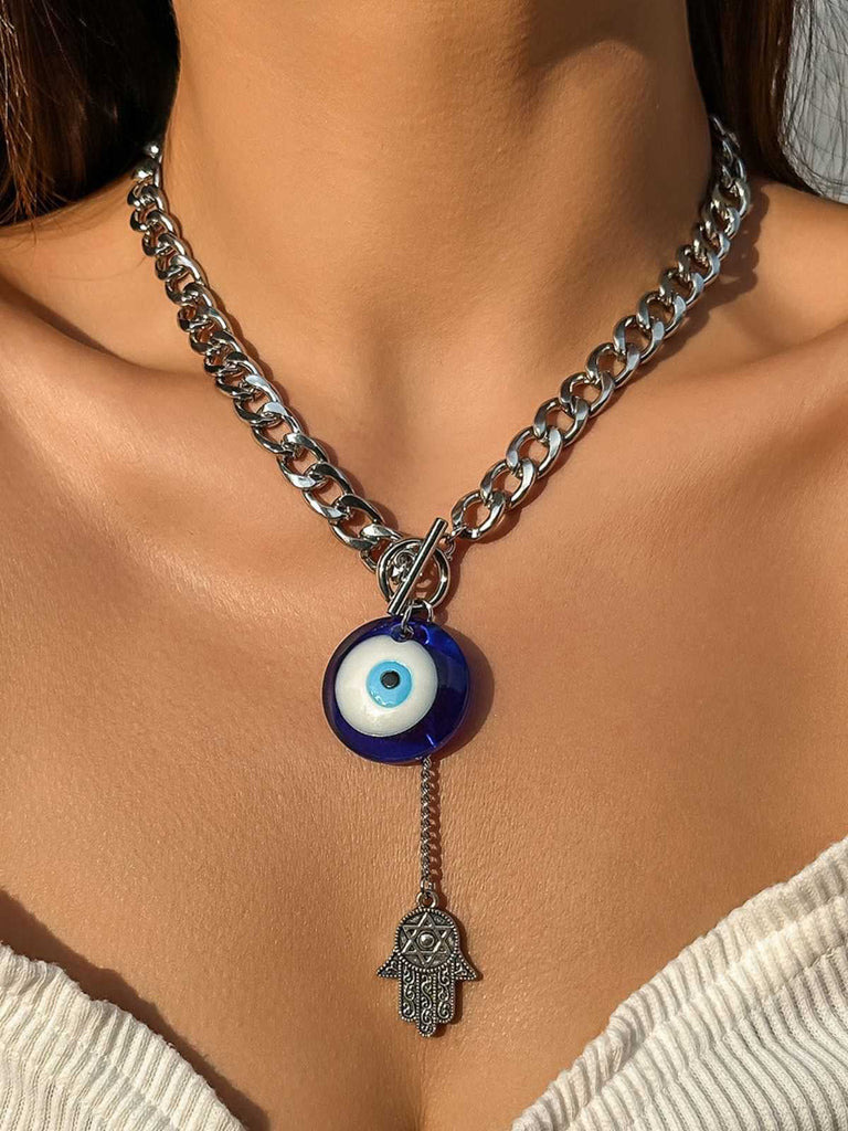 Gothic Demon Eye Palm Pendant Necklace