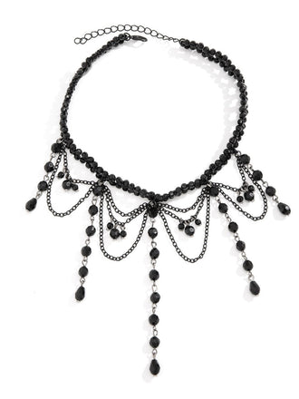 Black Gothic Artificial Crystal Tassels Pendant Necklace