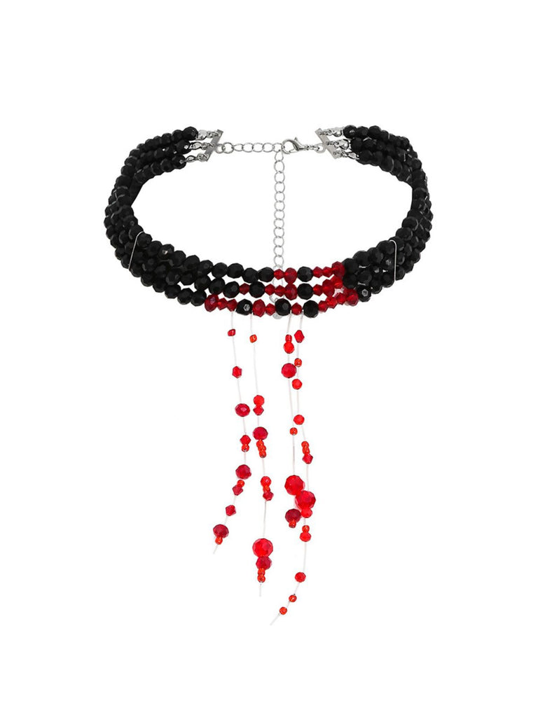 Gothic Multi-Layered Beaded Blooddrop Pendant Necklace