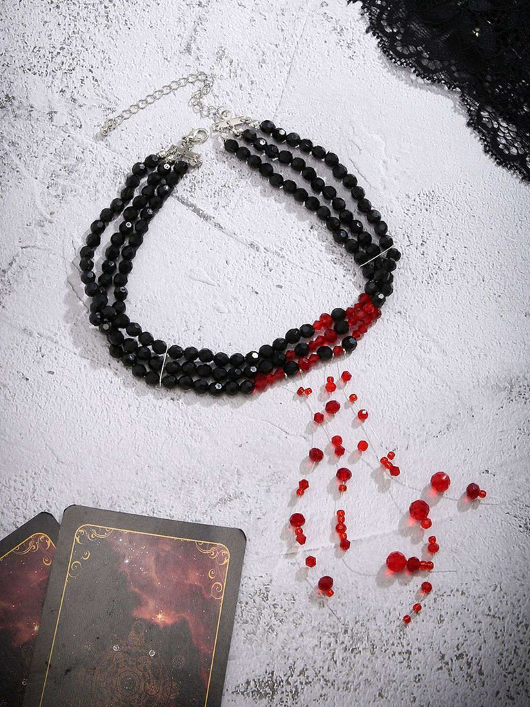 Gothic Multi-Layered Beaded Blooddrop Pendant Necklace