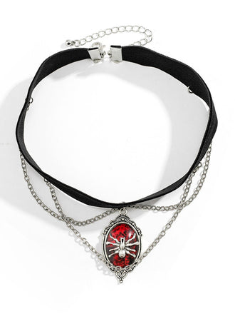 Gothic Spider Red Gemstone Pendant Chain Choker Necklace
