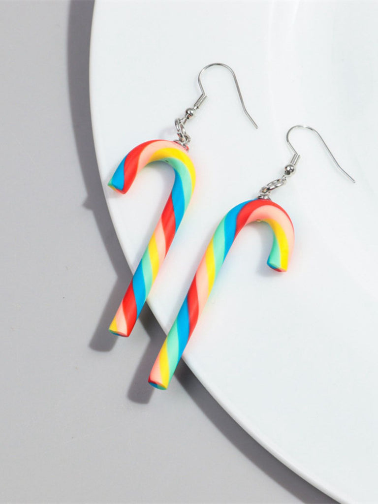 Christmas Rainbow Cane Candy Color Earrings