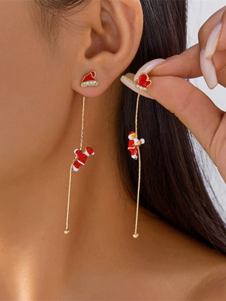 Red Christmas Santa Claus Long Drop Earrings