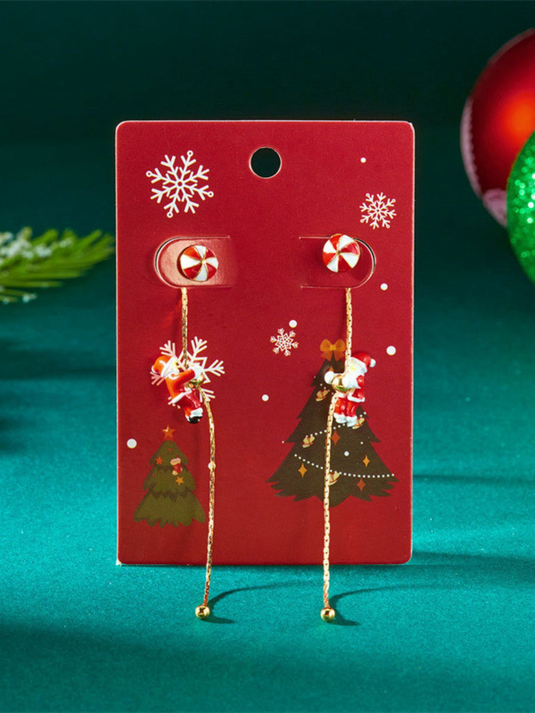 Red Christmas Santa Claus Long Drop Earrings