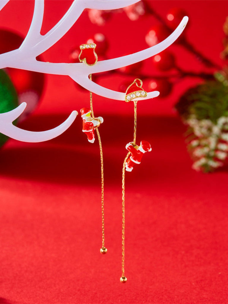 Red Christmas Santa Claus Long Drop Earrings